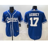 Men's Dallas Cowboys #17 Brandon Aubrey Blue Cool Base Stitched Baseball Jersey