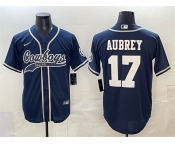 Men's Dallas Cowboys #17 Brandon Aubrey Navy Cool Base Stitched Baseball Jersey