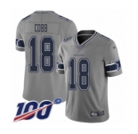 Men's Dallas Cowboys #18 Randall Cobb Limited Gray Inverted Legend 100th Season Football Jersey