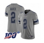Men's Dallas Cowboys #2 Brett Maher Limited Gray Inverted Legend 100th Season Football Jersey