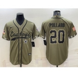 Men's Dallas Cowboys #20 Tony Pollard 2022 Olive Salute to Service Cool Base Stitched Baseball Jersey