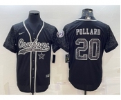 Men's Dallas Cowboys #20 Tony Pollard Black Reflective With Patch Cool Base Stitched Baseball Jersey