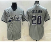 Men's Dallas Cowboys #20 Tony Pollard Grey Pinstripe With Patch Cool Base Stitched Baseball Jersey