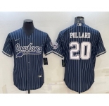 Men's Dallas Cowboys #20 Tony Pollard Navy Blue Pinstripe With Patch Cool Base Stitched Baseball Jersey