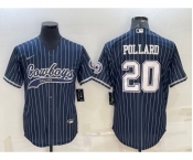 Men's Dallas Cowboys #20 Tony Pollard Navy Blue Pinstripe With Patch Cool Base Stitched Baseball Jersey