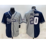 Men's Dallas Cowboys #20 Tony Pollard Navy Grey Split With Patch Cool Base Stitched Baseball Jersey