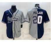 Men's Dallas Cowboys #20 Tony Pollard Navy Grey Split With Patch Cool Base Stitched Baseball Jersey