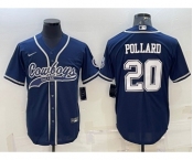 Men's Dallas Cowboys #20 Tony Pollard Navy With Patch Cool Base Stitched Baseball Jersey