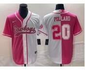 Men's Dallas Cowboys #20 Tony Pollard Pink White Split Cool Base Stitched Baseball Jersey