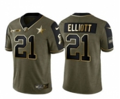 Men's Dallas Cowboys #21 Ezekiel Elliott 2021 Olive Salute To Service Golden Limited Stitched Football Jersey