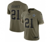 Men's Dallas Cowboys #21 Ezekiel Elliott 2022 Olive Salute To Service Limited Stitched Jersey