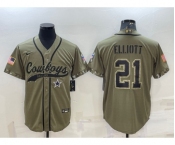 Men's Dallas Cowboys #21 Ezekiel Elliott 2022 Olive Salute to Service Cool Base Stitched Baseball Jersey