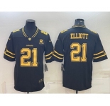 Men's Dallas Cowboys #21 Ezekiel Elliott Black Gold Edition With 1960 Patch Limited Stitched Football Jersey
