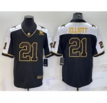 Men's Dallas Cowboys #21 Ezekiel Elliott Black Gold Thanksgiving With Patch Stitched Jersey