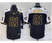 Men's Dallas Cowboys #21 Ezekiel Elliott Black Gold Thanksgiving With Patch Stitched Jersey