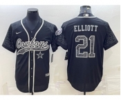 Men's Dallas Cowboys #21 Ezekiel Elliott Black Reflective With Patch Cool Base Stitched Baseball Jersey