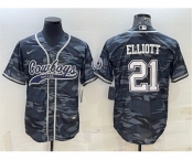Men's Dallas Cowboys #21 Ezekiel Elliott Gray Camo With Patch Cool Base Stitched Baseball Jersey
