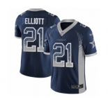 Men's Dallas Cowboys #21 Ezekiel Elliott Limited Navy Blue Rush Drift Fashion Football Jersey