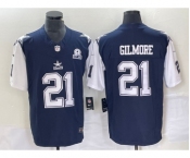 Men's Dallas Cowboys #21 Ezekiel Elliott Navy Blue FUSE Vapor Thanksgiving 1960 Patch Limited Stitched Jersey