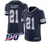 Men's Dallas Cowboys #21 Ezekiel Elliott Navy Blue Team Color Vapor Untouchable Limited Player 100th Season Football Jersey