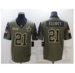 Men's Dallas Cowboys #21 Ezekiel Elliott Nike Olive 2021 Salute To Service Limited Player Jersey