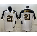Men's Dallas Cowboys #21 Ezekiel Elliott White Gold Edition With 1960 Patch Limited Stitched Football Jersey