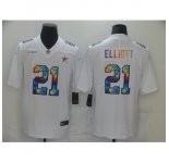 Men's Dallas Cowboys #21 Ezekiel Elliott White Rainbow Version Nike Limited Jersey