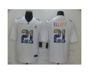 Men's Dallas Cowboys #21 Ezekiel Elliott White Rainbow Version Nike Limited Jersey