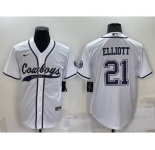Men's Dallas Cowboys #21 Ezekiel Elliott White Stitched Cool Base Nike Baseball Jersey