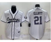 Men's Dallas Cowboys #21 Ezekiel Elliott White Stitched Cool Base Nike Baseball Jersey