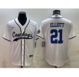 Men's Dallas Cowboys #21 Ezekiel Elliott White With Patch Cool Base Stitched Baseball Jersey