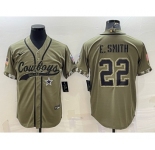 Men's Dallas Cowboys #22 Emmitt Smith 2022 Olive Salute to Service Cool Base Stitched Baseball Jersey