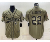 Men's Dallas Cowboys #22 Emmitt Smith 2022 Olive Salute to Service Cool Base Stitched Baseball Jersey