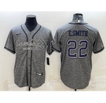 Men's Dallas Cowboys #22 Emmitt Smith Grey Gridiron With Patch Cool Base Stitched Baseball Jersey