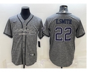Men's Dallas Cowboys #22 Emmitt Smith Grey Gridiron With Patch Cool Base Stitched Baseball Jersey