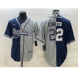 Men's Dallas Cowboys #22 Emmitt Smith Navy Grey Split With Patch Cool Base Stitched Baseball Jersey