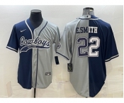 Men's Dallas Cowboys #22 Emmitt Smith Navy Grey Split With Patch Cool Base Stitched Baseball Jersey