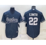 Men's Dallas Cowboys #22 Emmitt Smith Navy With Patch Cool Base Stitched Baseball Jersey
