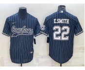 Men's Dallas Cowboys #22 Emmitt Smith Navy With Patch Cool Base Stitched Baseball Jersey