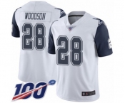 Men's Dallas Cowboys #28 Darren Woodson Limited White Rush Vapor Untouchable 100th Season Football Jersey