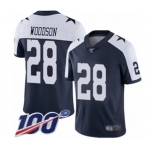Men's Dallas Cowboys #28 Darren Woodson Navy Blue Throwback Alternate Vapor Untouchable Limited Player 100th Season Football Jersey