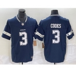 Men's Dallas Cowboys #3 Brandin Cooks Navy Blue 2023 FUSE Vapor Stitched Jersey