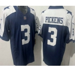 Men's Dallas Cowboys #3 George Pickens Navy Blue Thanksgiving FUSE Vapor Limited Stitched Jersey