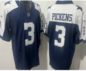 Men's Dallas Cowboys #3 George Pickens Navy Blue Thanksgiving FUSE Vapor Limited Stitched Jersey