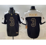 Men's Dallas Cowboys #3 George pickens Black Gold 2025 F.U.S.E. 94 Marshawn Kneeland Memorial Patch Vapor Limited Stitched Football Jersey