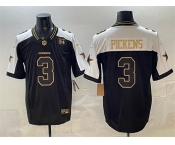 Men's Dallas Cowboys #3 George pickens Black Gold 2025 F.U.S.E. 94 Marshawn Kneeland Memorial Patch Vapor Limited Stitched Football Jersey