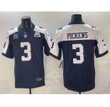 Men's Dallas Cowboys #3 George pickens Navy F.U.S.E. With 5x Super Bowl Champions & Established In 1960 Patch Thanksgiving Vapor Limited Stitched Football 