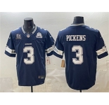 Men's Dallas Cowboys #3 George pickens Navy F.U.S.E. With 5x Super Bowl Champions & Established In 1960 Patch Vapor Limited Football Stitched Jersey