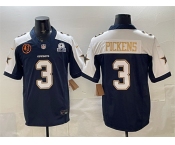 Men's Dallas Cowboys #3 George pickens Navy F.U.S.E. With John Madden Patch & Established In 1960 Patch Thanksgiving Vapor Limited Stitched Football Jersey