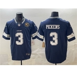Men's Dallas Cowboys #3 George pickens Navy F.U.S.E. With John Madden Patch Vapor Limited Football Stitched Jersey